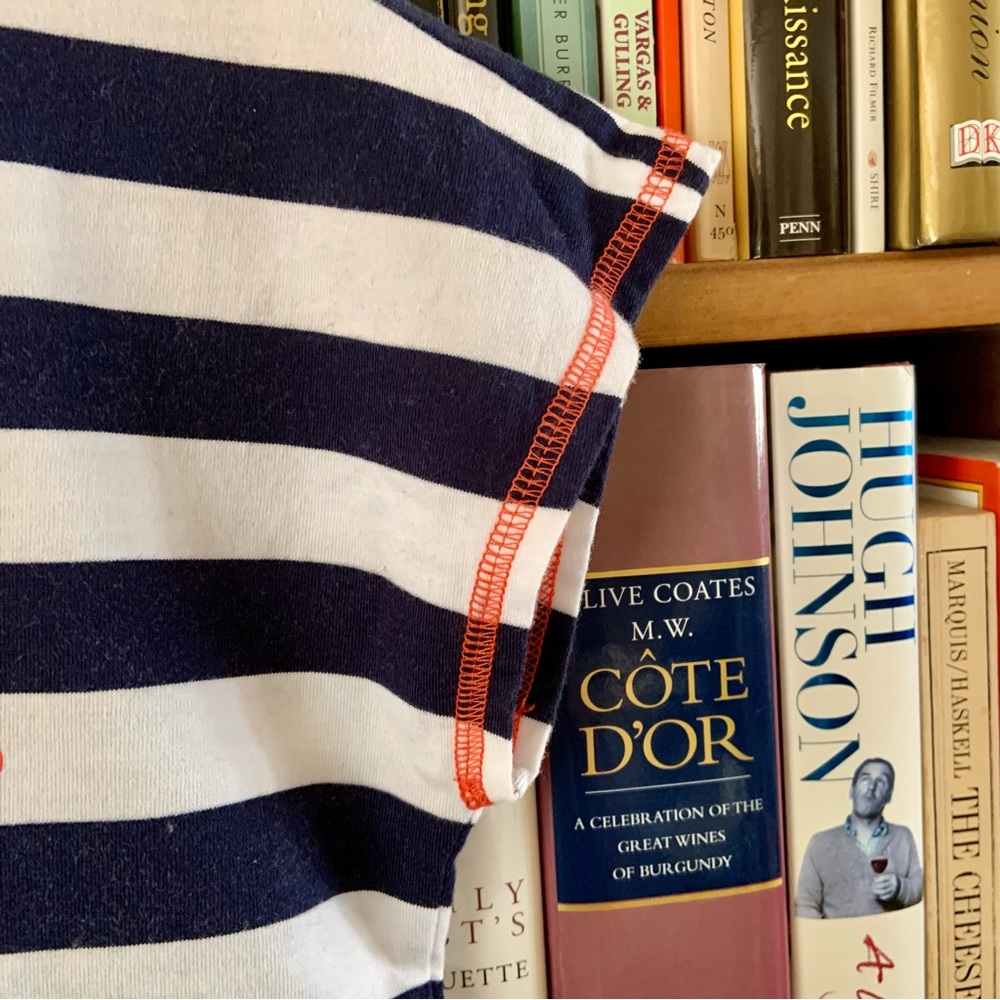 Hanna Andersson Blue White Striped Orange Flowers Drop Waist Cotton Dress 150 12 - Picture 3 of 8